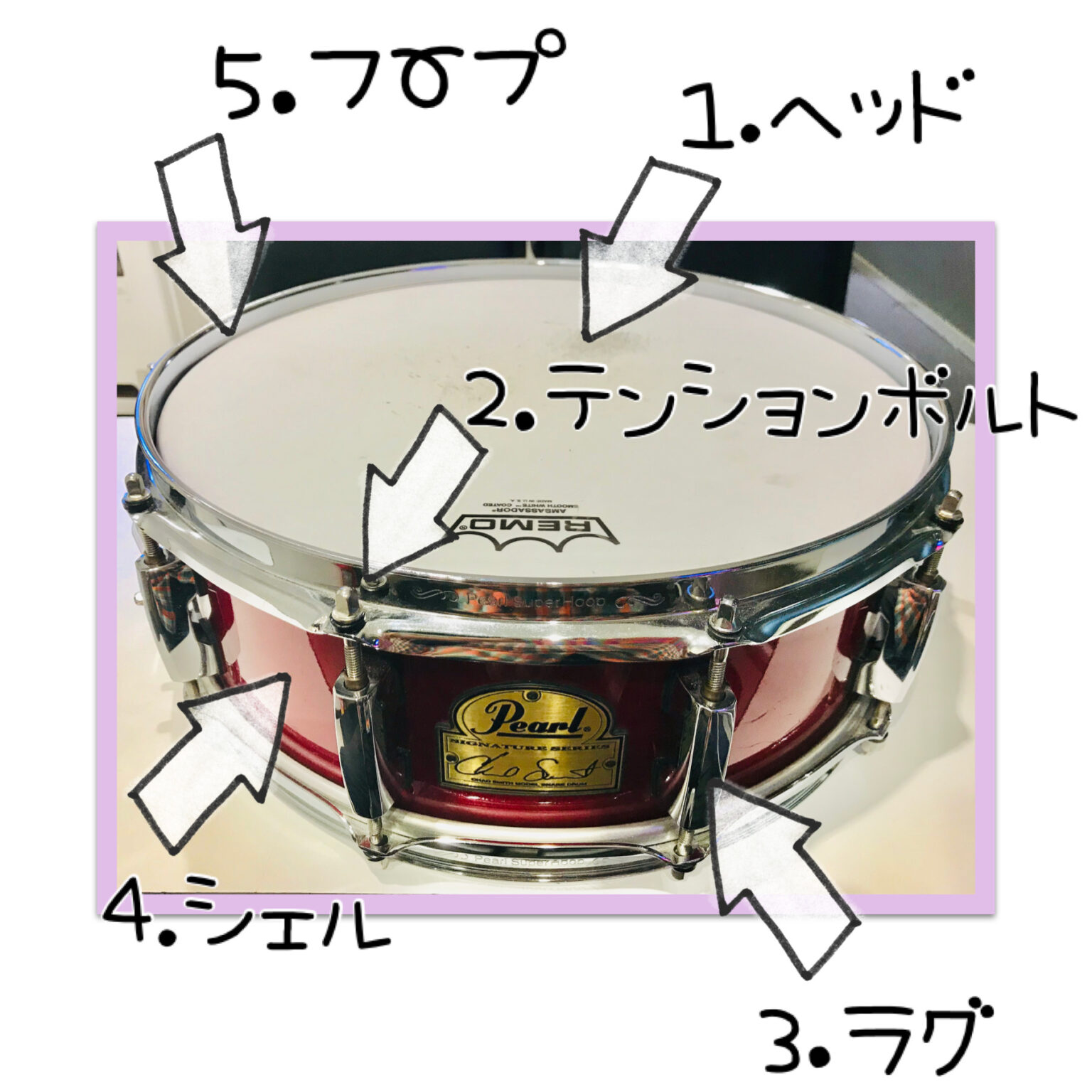 スネアドラムの、各部の名称を知ろう！ ドラムを叩こう！
